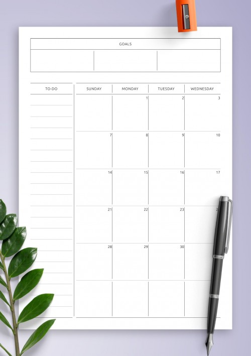 December 2024 Simple Monthly Calendar with Notes, To-Do, Goals