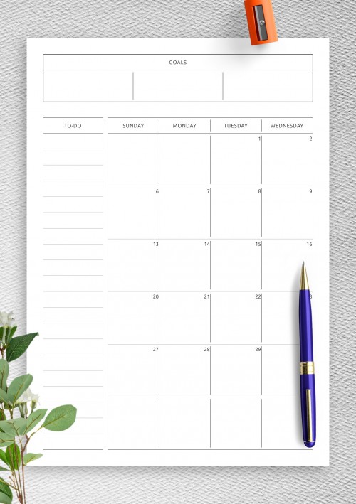 July 2025 Simple Monthly Calendar with Notes, To-Do, Goals