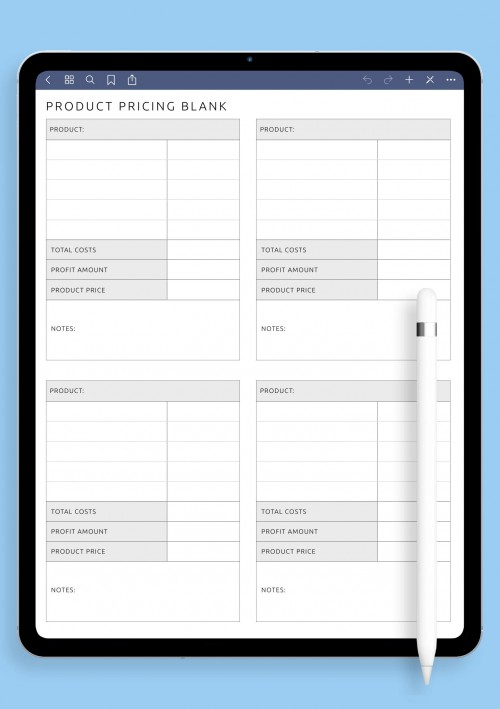 iPad Simple Product Pricing Blank Template