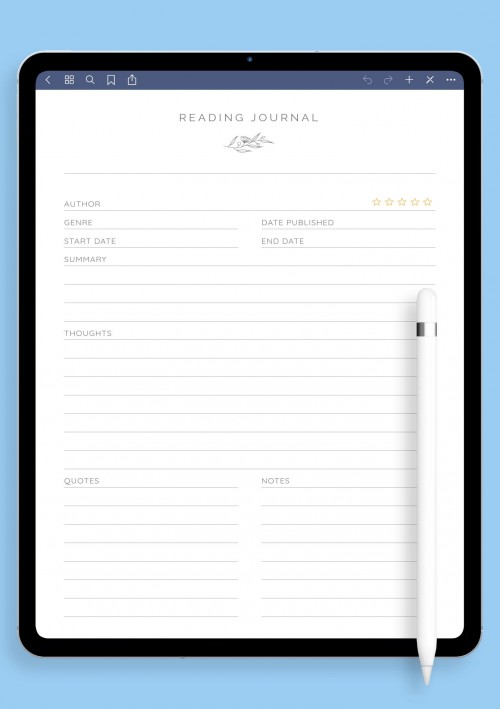 GoodNotes Simple Reading Journal Template
