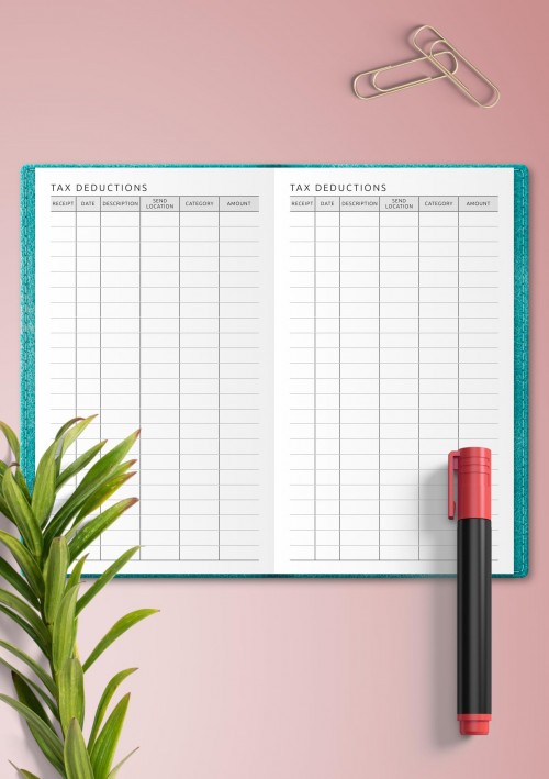 Simple Tax Deductions Tracker Template for Travelers Notebook