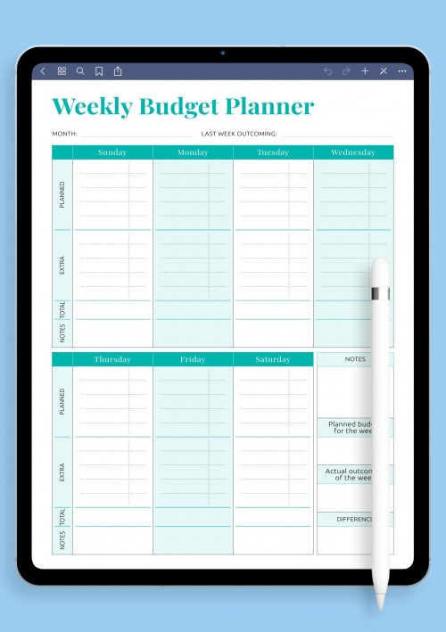 iPad Simple Weekly Budget Template