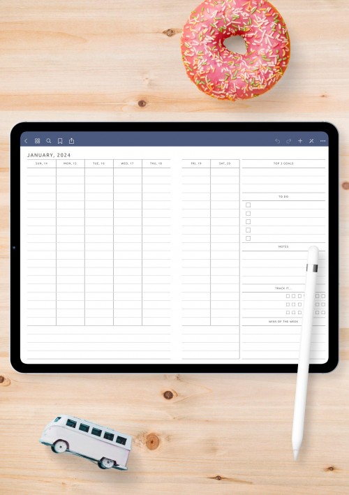 Simple Weekly Planner with Notes, To-Do, Goals, Wins Template for iPad