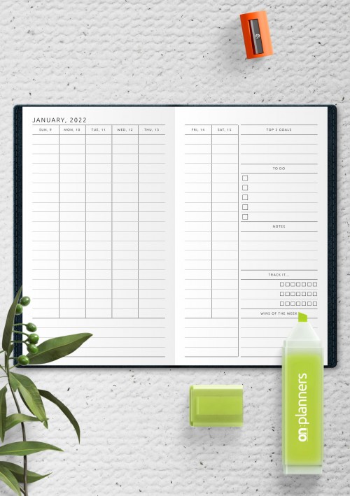 Simple Weekly Travelers Planner with Notes, To-Do, Goals, Wins