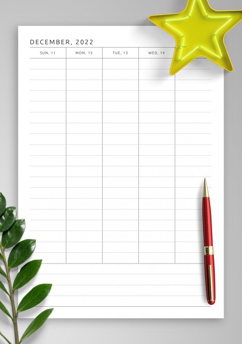 December 2022 Simple Weekly Planner with Notes, To-Do, Goals