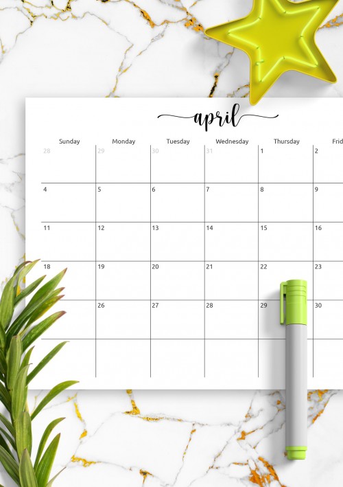 April Horizontal Calendar Template