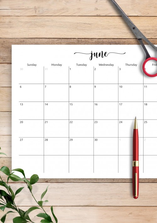 June Horizontal Calendar Template