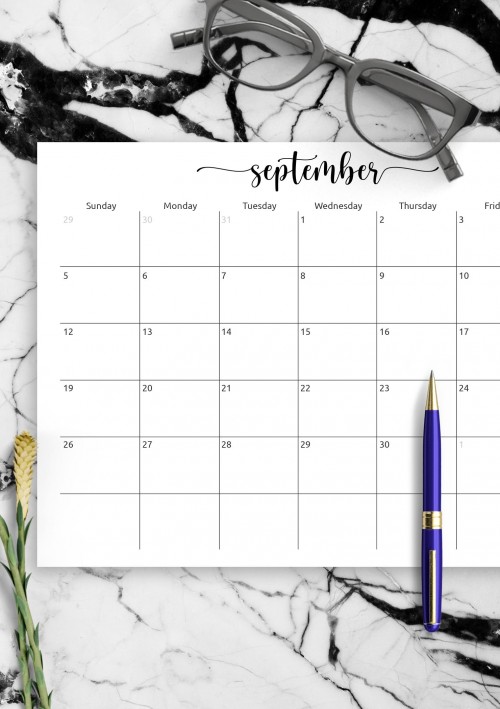 September Horizontal Calendar Template