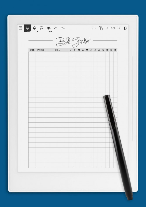 Supernote Square grid monthly bill tracker template