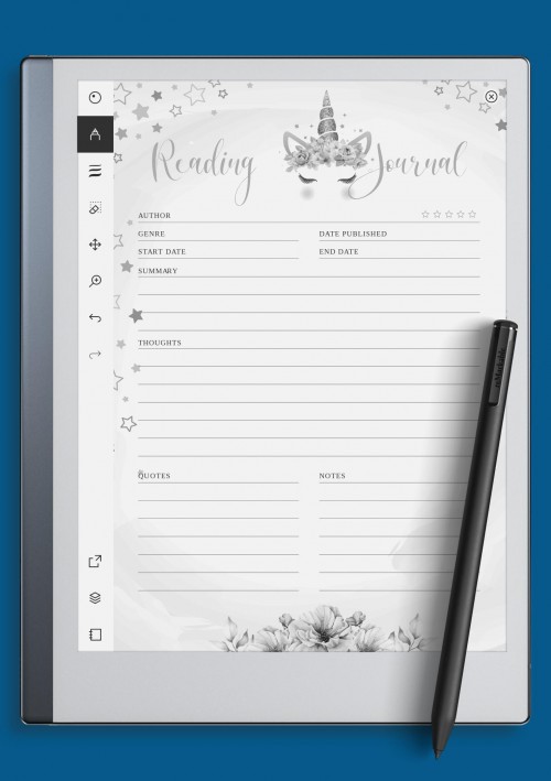 reMarkable Stars Unicorn Reading Journal Template For Kids