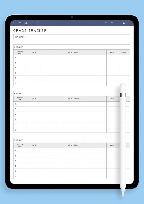 GoodNotes Student Grade Tracker Template