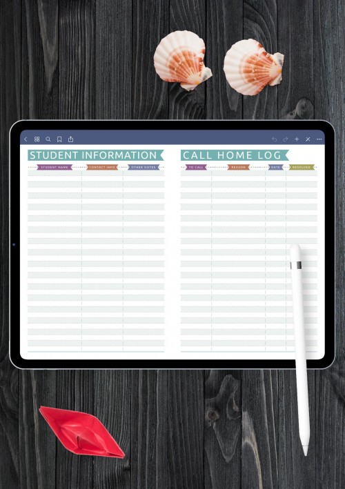 Student Info & Call Home - Casual Style Template for iPad