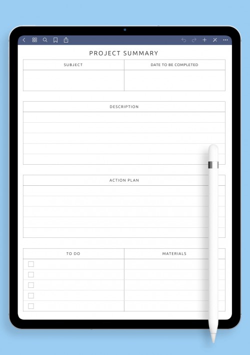 Student Project Summary Template for iPad & Android