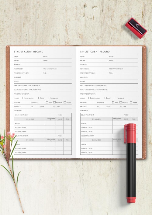 Traveler's Notebook Stylist Client Record Template