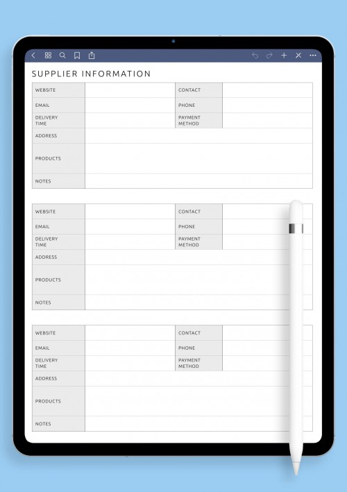 GoodNotes Supplier Information Template