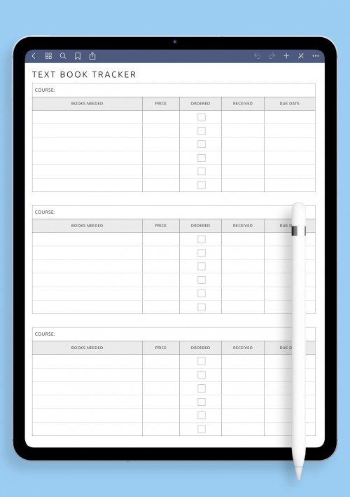 Notability Text Book Tracker Template
