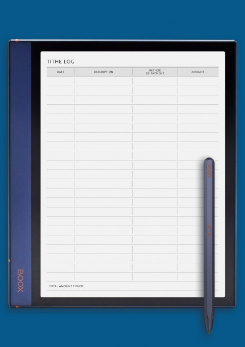 Tithe Log Template for BOOX Note