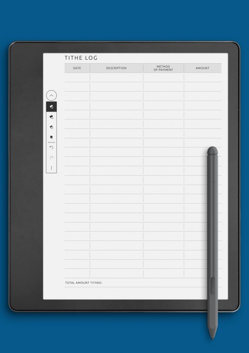 Tithe Log Template for Kindle Scribe