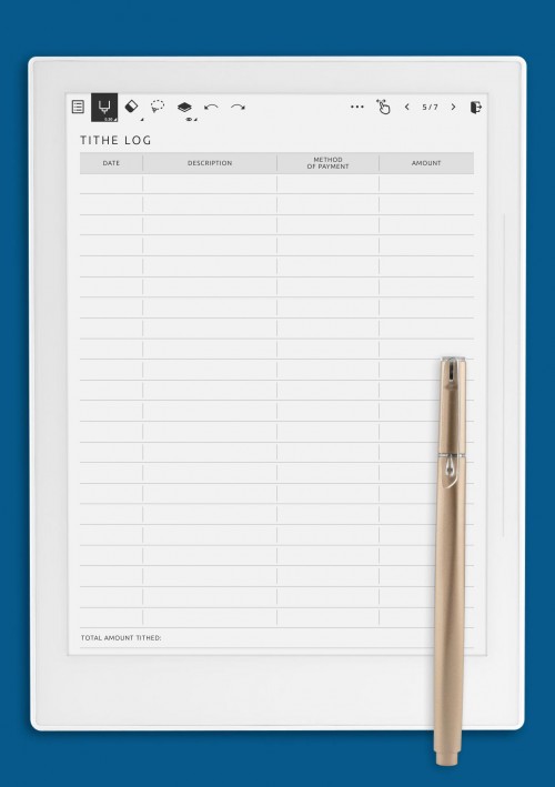 Supernote A6X Tithe Log Template