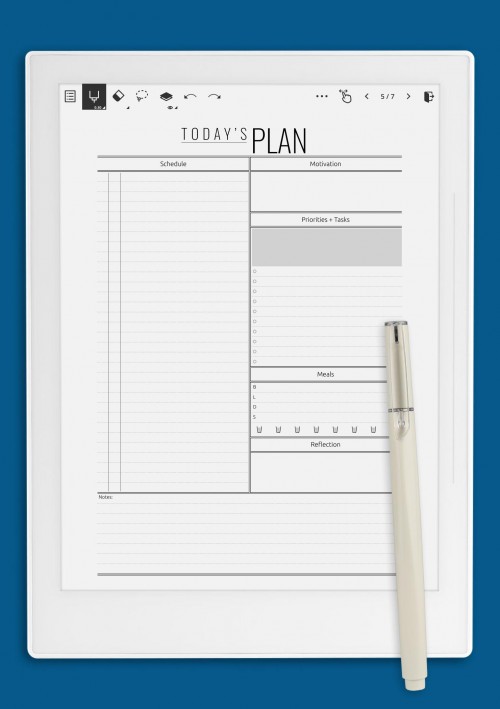 Supernote Today Plan template with hourly schedule