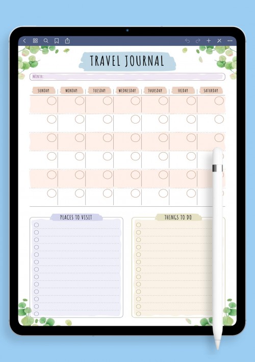 Travel Journal Template - Floral Style for iPad & Android