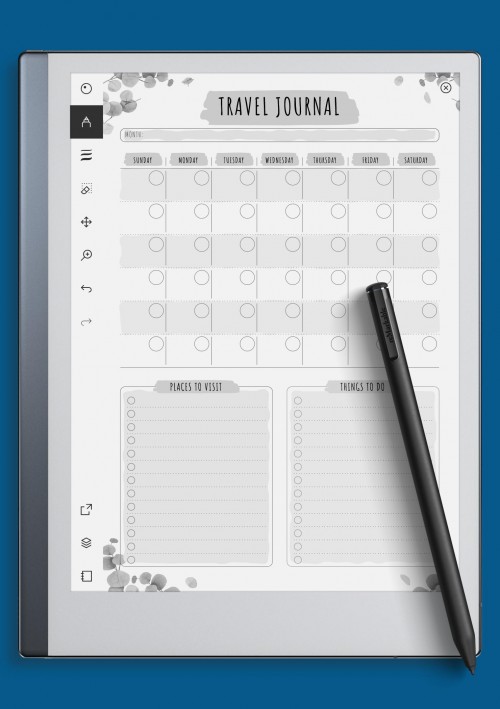 reMarkable Travel Journal Template - Floral Style