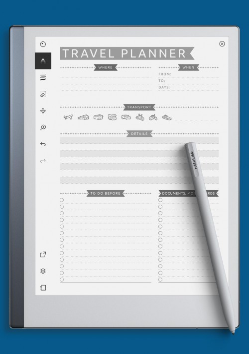 reMarkable Travel Planner Template - Casual Style