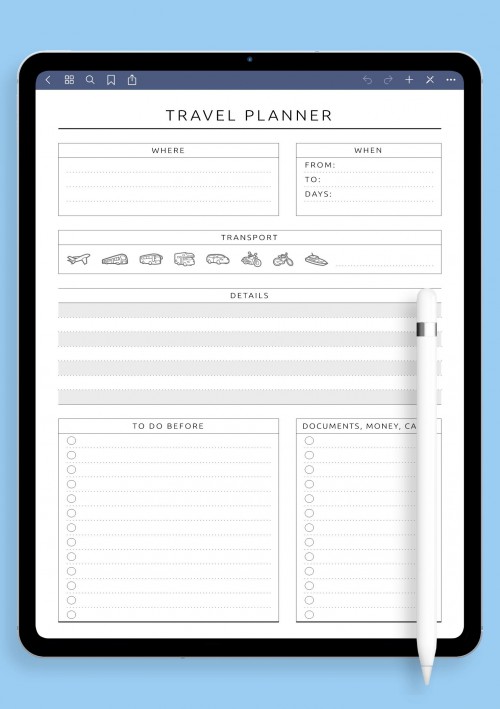 Travel Planner Template for iPad & Android- Original Style