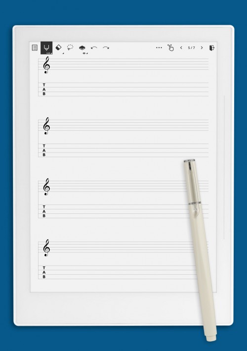Treble + 4-String TAB (Single Staff) template for Supernote