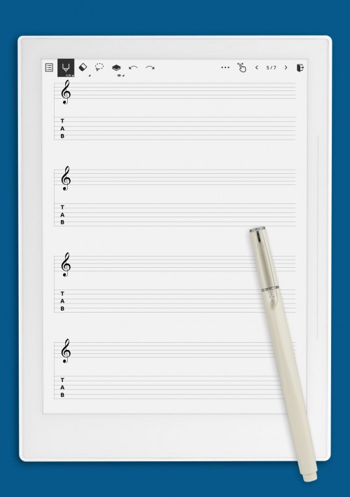Treble + 6-String TAB (Single Staff) template for Supernote