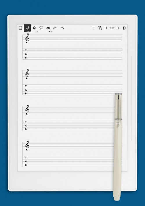 Treble + 7-String TAB (Single Staff) template for Supernote