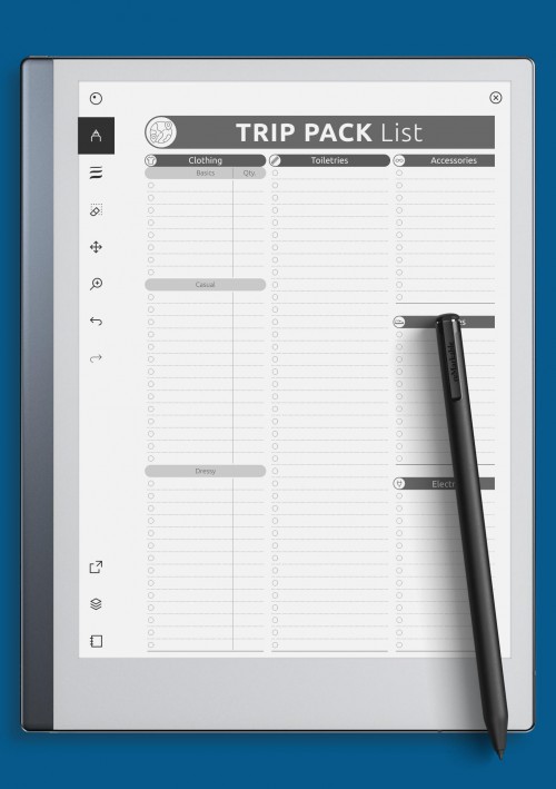 reMarkable Trip Pack List Template