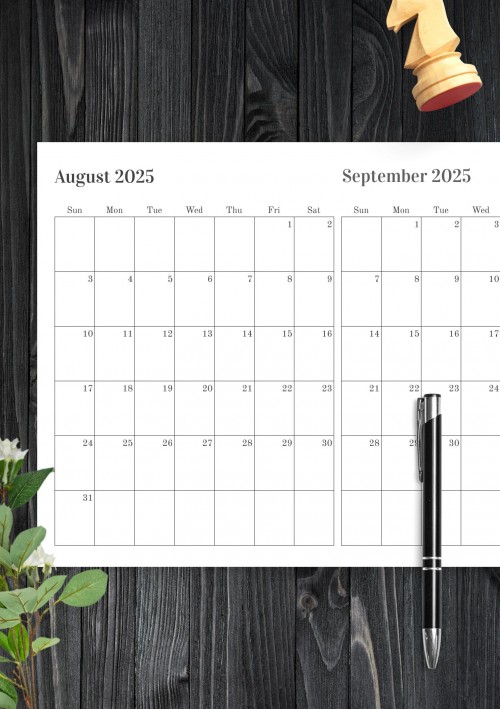 Two Months on One Page August 2025 Calendar