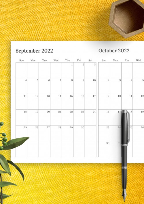 Two Months on One Page September 2022 Calendar