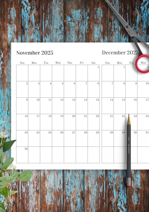 Two Months on One Page November 2025 Calendar