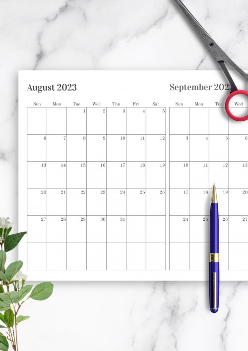 Two Months on One Page August 2023 Calendar