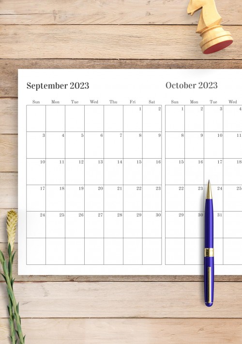 Two Months on One Page September 2023 Calendar