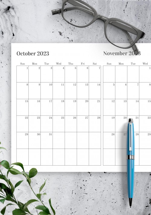Two Months on One Page October 2023 Calendar