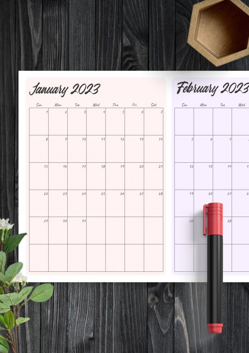 Two Months January 2023 Calendar