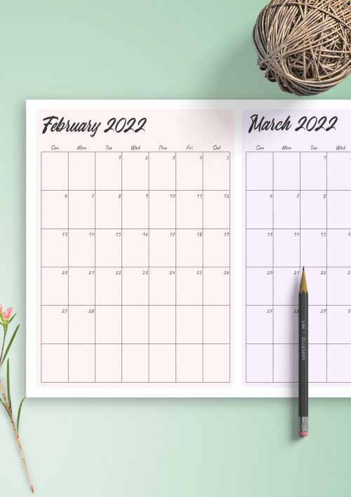 Two Months February 2022 Calendar
