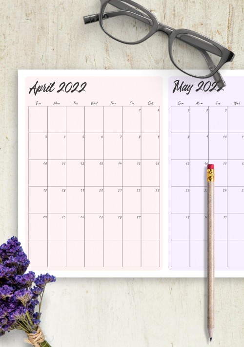 Two Months April 2022 Calendar