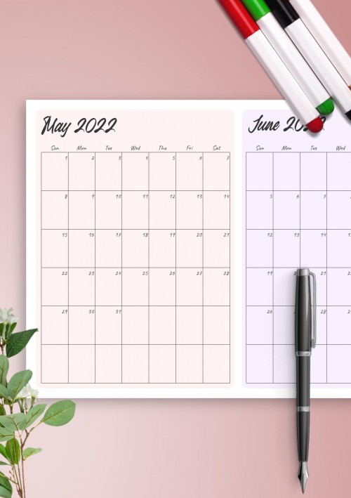 Two Months May 2022 Calendar
