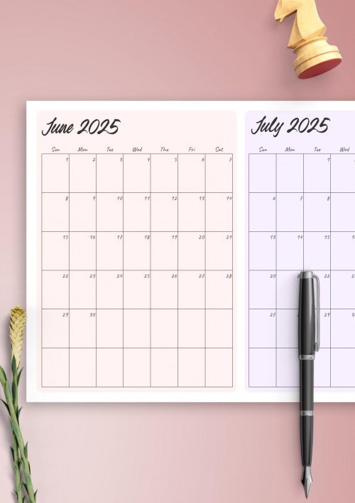 Two Months June 2025 Calendar