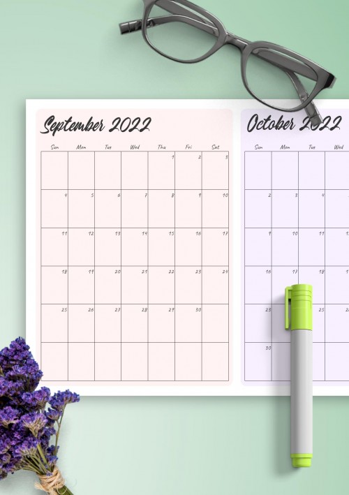 Two Months September 2022 Calendar