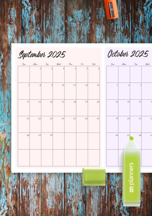 Two Months September 2025 Calendar