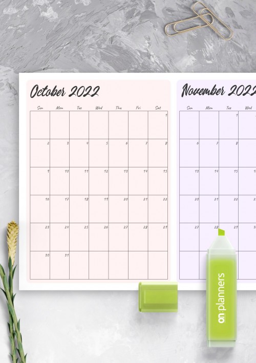 Two Months October 2022 Calendar