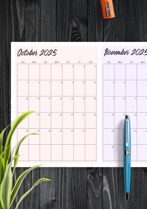 Two Months October 2025 Calendar