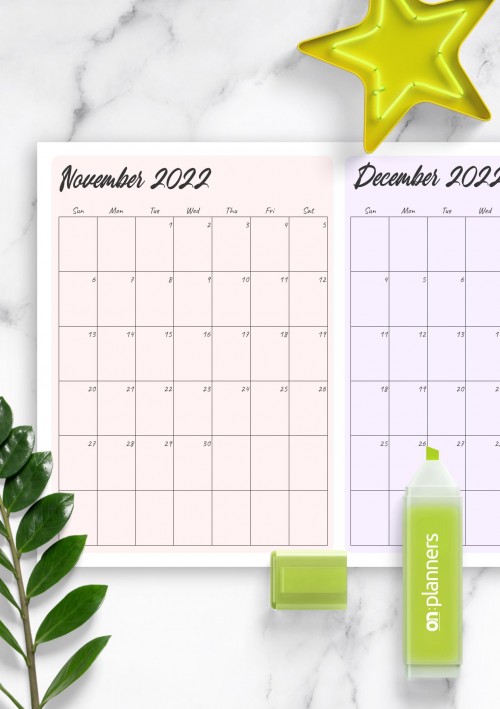 Two Months November 2022 Calendar