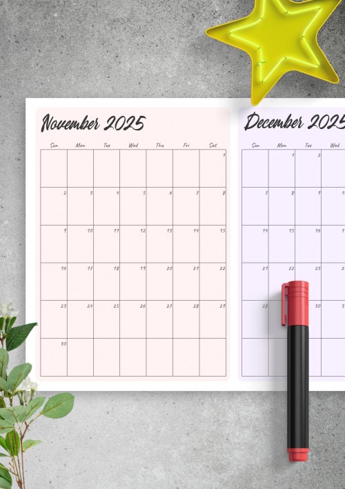 Two Months November 2025 Calendar