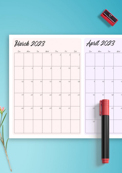 Two Months March 2023 Calendar